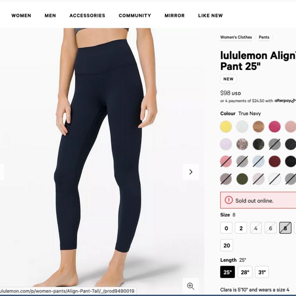 Two Pairs Like New lululemon Align™ High-Rise Pant 25" - Size 8 - Olive and Navy